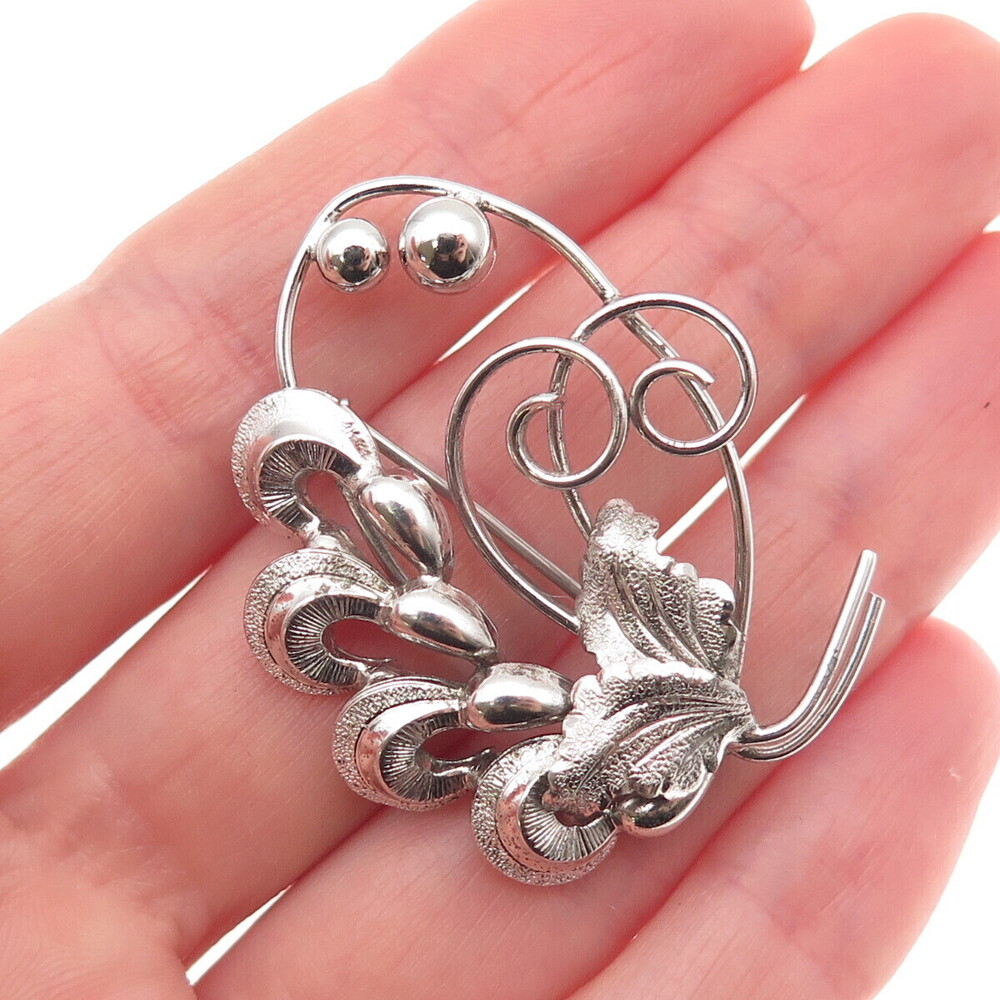 BOND BOYD 925 Sterling Silver Vintage Floral Oxidized Pin Brooch